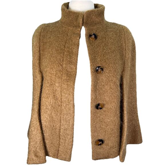 Zara Women's Camel Ochre Mohair Blend Cape Cropped Jacket Size Medium - Picture 2 of 12